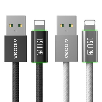 APPLE線材全品項 AIDOGA Lightning充電傳輸編織快充線 上下LED 1.2M 支援iPhone5-14系列