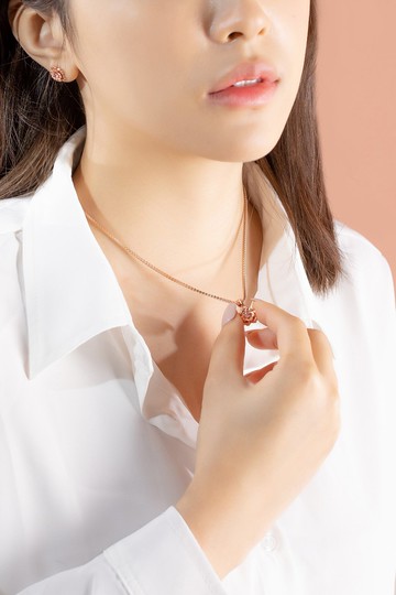 純銀八心八箭鋯石項鍊 (搭配1.5鑽項鍊) - 櫻花(玫瑰金色)