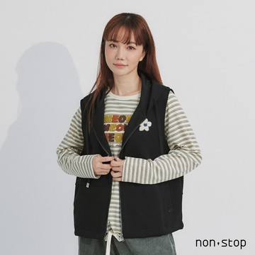 non-stop 絨毛花朵刺繡連帽背心-2色
