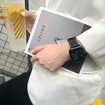 V尾車線真皮 適用於 Apple Watch 11 10 9 8 7 6 5 SE 46mm 42mm小眾皮質錶帶