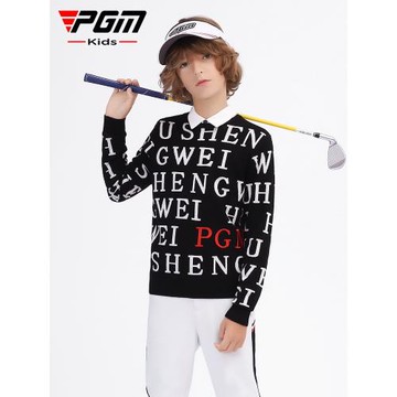 PGM兒童高爾夫服裝秋冬季男童毛衣圓領加厚絲光羊毛保暖長袖t恤