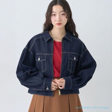 〚earth music〛寬袖口袋設計短版翻領牛仔外套