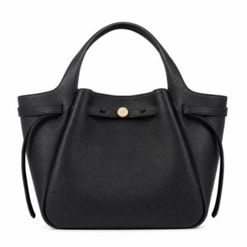 TORY BURCH ROMY 荔枝紋皮革束帶繩手提/斜背兩用托特包(小/黑)