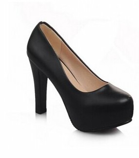 簡約優雅純色防水台粗跟女高跟鞋白-粉-黑35【no-44620925237】