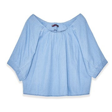 5th STREET｜女裝｜前抽細褶短袖T恤｜拔淺藍