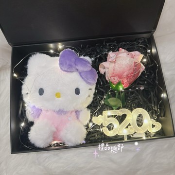 正版授權 kitty禮物盒 6英吋玩偶 500元有錢花禮盒 三麗鷗 kiity發光禮物盒 鈔票花 生日禮物 情人節禮物
