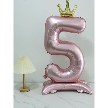 新款帶底座大號珠光粉數字鋁膜氣球生日裝飾場景布置女孩周歲拍照