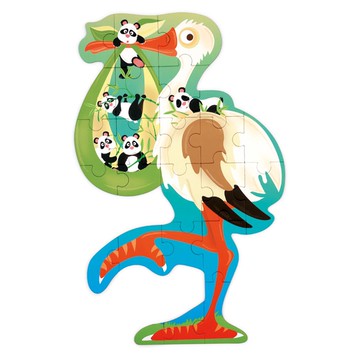 比利時 Scratch - 輪廓拼圖-白鸛與熊貓-24片