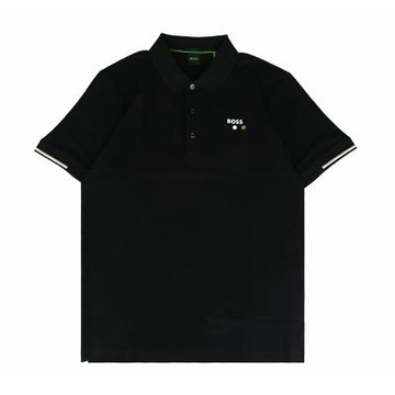BOSS 純棉膠囊系列印花白字LOGO網球設計POLO衫(男款/黑)