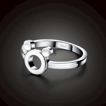 可愛氣質米奇戒指S925純銀女日韓簡約戒子銀飾品情侶閨蜜指環刻字