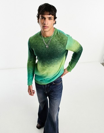 ASOS DESIGN knitted jumper with ombre stripe in green