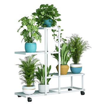 FAmILyLIFE 生活 歐式62面寬附輪移動花架  淨白色  3層