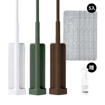 QUICK MOP 免手洗高效平板拖把1入＋替換拖布5入＋贈地板清潔液100ml 白色