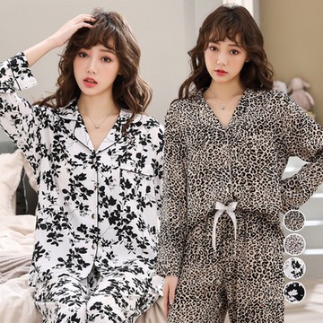 Sleeping Beauty 沉靜高雅豹紋長袖兩件式睡衣-4色可選