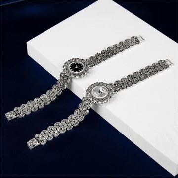 時尚潮流高品質石英機芯歐美純銀泰銀s925銀手表鑲嵌馬克賽女腕表