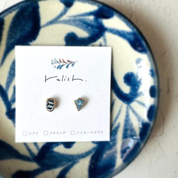 【再販】小巧金繼海陶耳針/無耳洞耳夾 藍 白 淺藍 藍色 白色 金色 小巧 簡約 和風 禮品