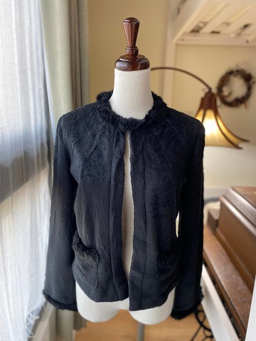 黑毛料披肩式古著罩衫