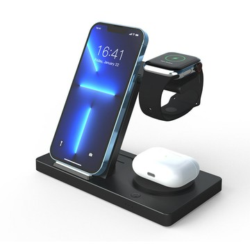 新款五合一手機折疊無線充支架小夜燈耳機手表兼容手機無線充電器【Snowbelle優選】