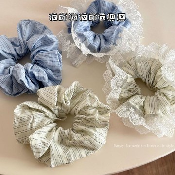 两件9.9折🔥臺灣出貨🔥可開發票✅韓版東大門新款條紋大腸髮圈蕾絲邊丸子頭髮圈百搭發繩頭花髮飾
