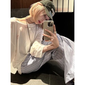 masdoctor長袖薄款透唇印寬松個性印花男女網紗晾干數碼直噴輕薄