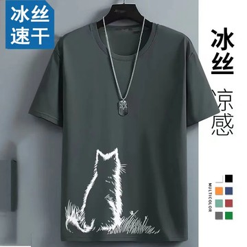 【男裝】臺灣出貨冰絲短袖男士夏季新款透氣網眼大碼帥氣半袖寬鬆體恤衫體恤上衣