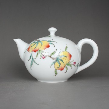 慎德堂粉彩手繪壽桃紋茶壺 小壺 景德鎮茶具古玩古董仿古陶瓷器