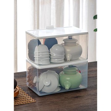 茶具收納盒帶蓋防塵透明茶幾桌面茶葉茶杯整理存放功夫茶壺置物架