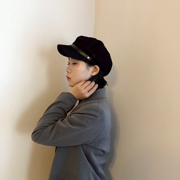 海軍帽女復古時尚南瓜帽平頂畫家帽百搭休閑簡約燈芯絨新款報童帽1入