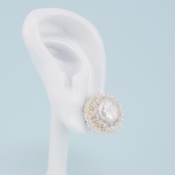 潮池裡的生物們 2 耳夾 耳針 串珠刺繡 白色