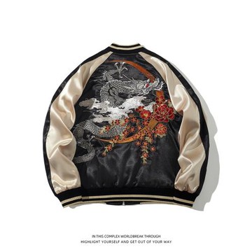 特  清貨重工刺繡龍夾克外套男女橫須賀棒球服中國風小眾
