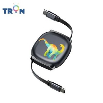 TRON 100W Type-C 伸縮快充線 1M 鈦黑色 恐龍圖集-2 4檔長度調整 可充筆電 適用i15以上手機 平板