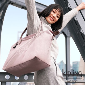Kipling 奶茶裸粉色手提側背包-ART M