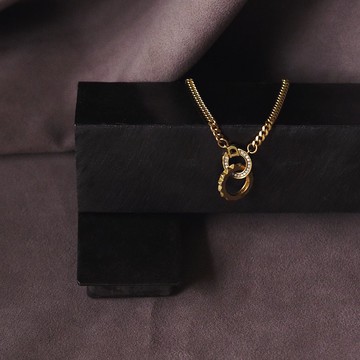 交錯齒輪 黃銅鋯石鎖骨項鏈