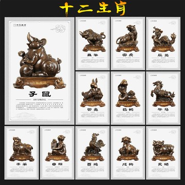 十二12生肖擺件全套招財虎馬狗猴鼠龍蛇雞牛豬兔羊三合屬相吉祥物 客廳擺件 居家擺飾 店面擺飾