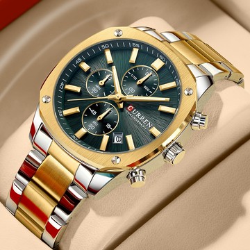 CURREN 男士手錶商務和日常鋼手鍊多功能計時碼表 8490