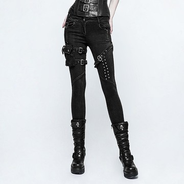 龐克野性緊身側袋牛仔褲 / 可拆側袋