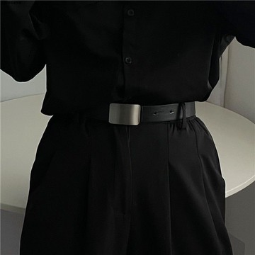 【時尚百搭】簡約方扣腰帶 男女通用 暗扣皮帶 女學生 韓國流行 黑色休閒褲腰帶 按扣設計 穿搭必備 日常休閒 質感配件