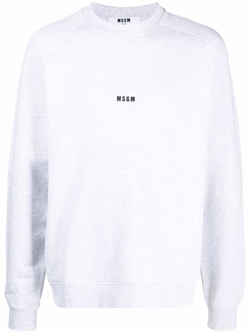 MSGM - logo-print crew neck jumper - men - Cotton - M - Grey