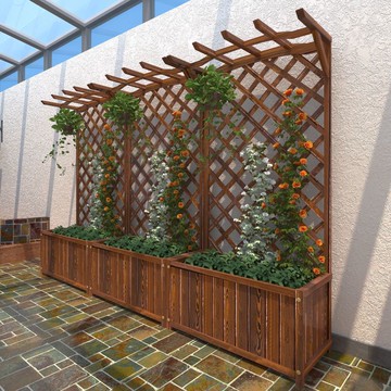 戶外木柵欄隔斷籬笆圍欄 防腐木花架陽臺實木種植箱戶外木花盆庭院裝飾隔斷花箱網格爬藤架