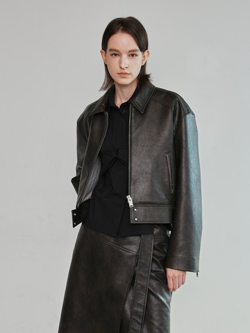 Oversized Leather Padded Jacket _ Brown