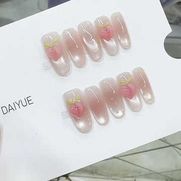 💗Yuki Nail💗【水蜜桃】裸色腮紅貓眼純手工穿戴甲立體仙桃高階簡約香檳美甲貼