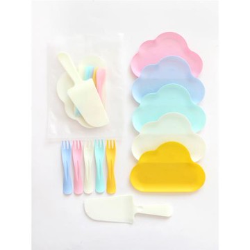 生日蛋糕餐盤 一次性盤子叉子長方形紙盤塑料水滴盤 派對裝飾用品