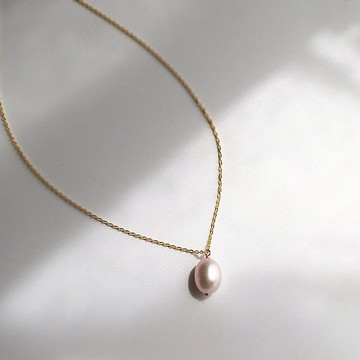 K14gf 粉色珍珠 橢圓形項鍊