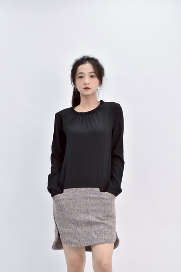 (S) 長袖黑色洋裝