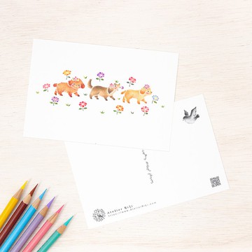 5入組。繪本風格明信片「小狗們的散步」 PC-311