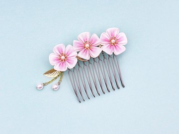 優雅櫻花髮梳 手染絲綢 粉色 日式捏捏花 工藝 和服 和風 春季 珍珠 袴 畢業典禮 成人式 浴衣 煙火 賞花 和小物 正式場合