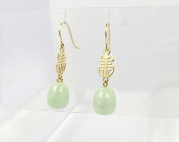 14K黃金 天然綠玉 水滴珠 耳環 (免運費)