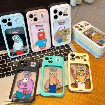 潮流卡通居民魚適用蘋果17promax手機殼15plus大視窗可愛iPhone16雙色秒變18殼14精孔13防摔12