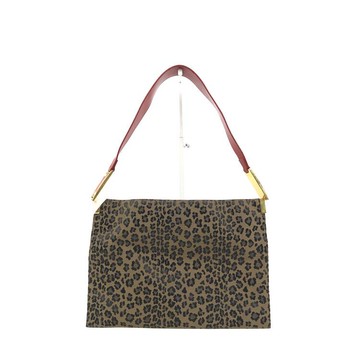 fendi棕色帆布中古豹紋手提包