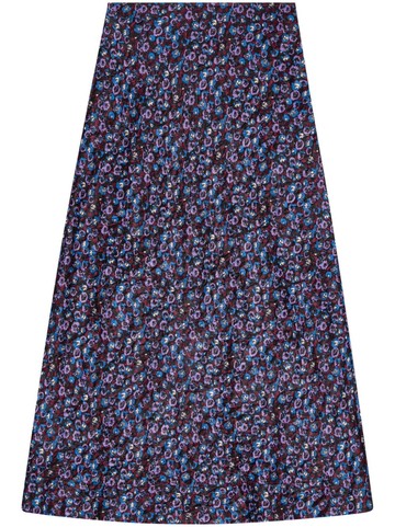GANNI - floral-print satin midi skirt - women - Elastane/Recycled Polyester - 36 - Black